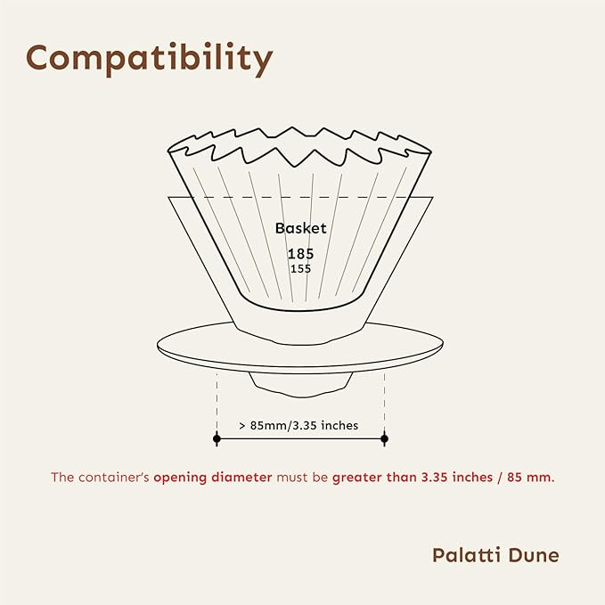 Palatti Dune Porcelain Pour Over Coffee Dripper Ceramic Pour Over Coffee Maker Adapt to 185 or 155 Flat Bottom Basket Filters Medium Flow Rate Interchangeable Wall and Base 1-4 cups