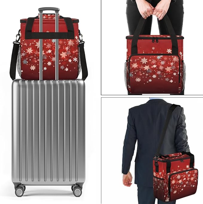 Xmas Snowflakes Coffee Maker Carrying Bag Magic Snowflakes Travel Storage Bag Compatible with K-Mini or K-Mini Plus Single Serve Coffee Brewer Carrying Case with Multiple Pockets &amp Shoulder Stra