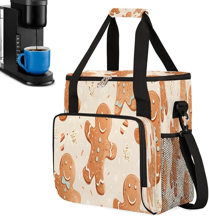Christmas (613) Coffee Maker Carring Bag Travel Carrying Storage Tote Bag Compatible with Keurig K-Mini or K-Mini Plus Portable Single Serve Coffee Brewer Case with Pockets for K-cup Pods