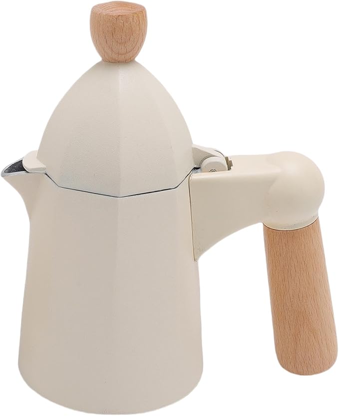 FILFEEL Elegant 3-Cup Stovetop Coffee Maker with Wooden Handle Aluminum Percolator Pot for Home (White)