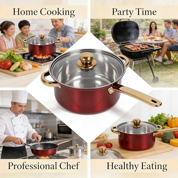 Stainless Steel Cookware Set Multifunctional Kitchen Pot and Pans Thick Durable 5 - Ply Cook Set 304 - Anti Scald Design Easy Clean Ideal for Cooking and Gift