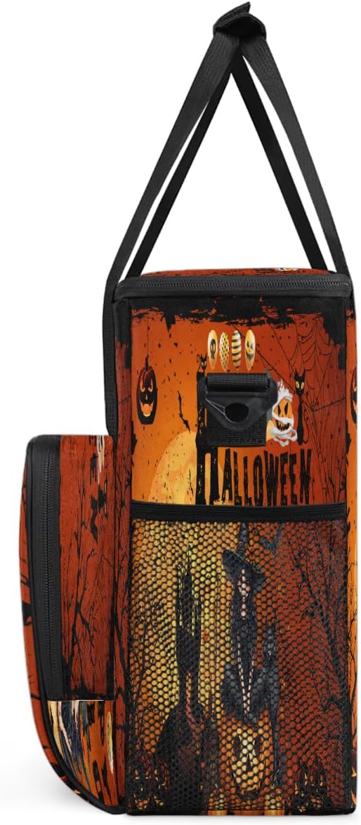 Witch Pumpkin Bats Moon Halloween Coffee Maker Carring Bag Travel Carrying Storage Tote Bag Compatible with Keurig K-Mini or K-Mini Plus Portable Single Serve Coffee Brewer Case with Pockets