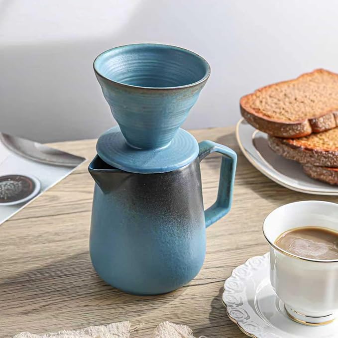 Pour Over Coffee MakerCeramic Coffee Maker 20oz/620ml Pour Over Coffee Dripper (Blue)