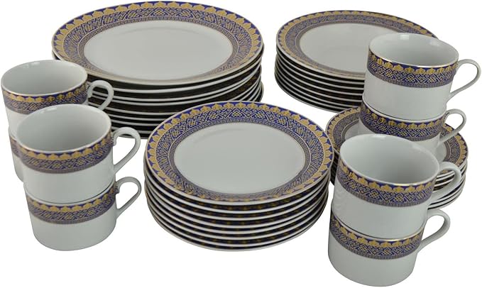 Three Star 40 Piece Silver Gold And Blue Dinnerware Set YL7680