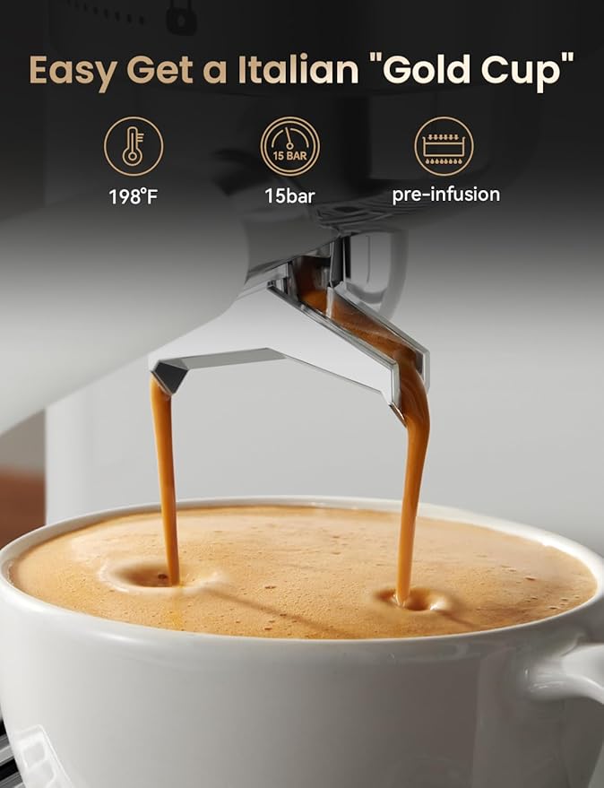 Neretva Espresso Machine 1450W Stainless Steel Coffee and Espresso Maker Combo with Milk Frother 15Bar &amp Milk Frothing Pitcher 20 oz Milk Hand Held Frother Steamer Pitcher Jug Cup