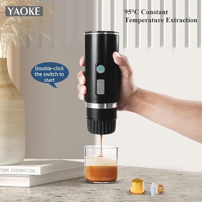 TsoLay Portable Coffee Machine 1800mAh Mini Camping Coffee Maker Type C Rechargeable 2-in-1 Fast Extraction and 100ml Water Tank Lightweight for Office Camping Hiking Home