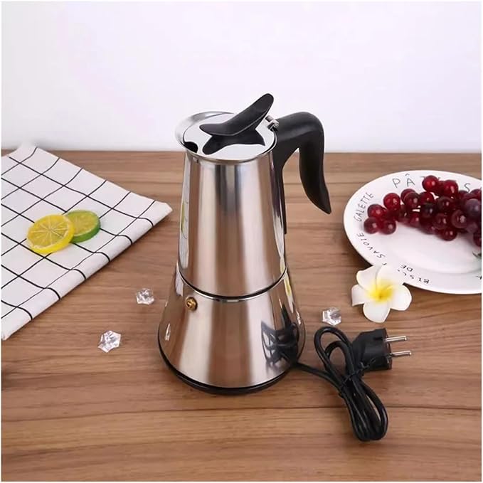 110V/220V Electric Coffee Maker 304 Stainless Steel Mocha Pot 300ml Percolator For Home Silver(110V Silver)