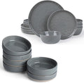 Famiware Mars Plates and Bowls Set of 12 and Milkyway 4oz Dipping Bowls Set of 6 18 Pieces Dinnerware Sets Dark Gray