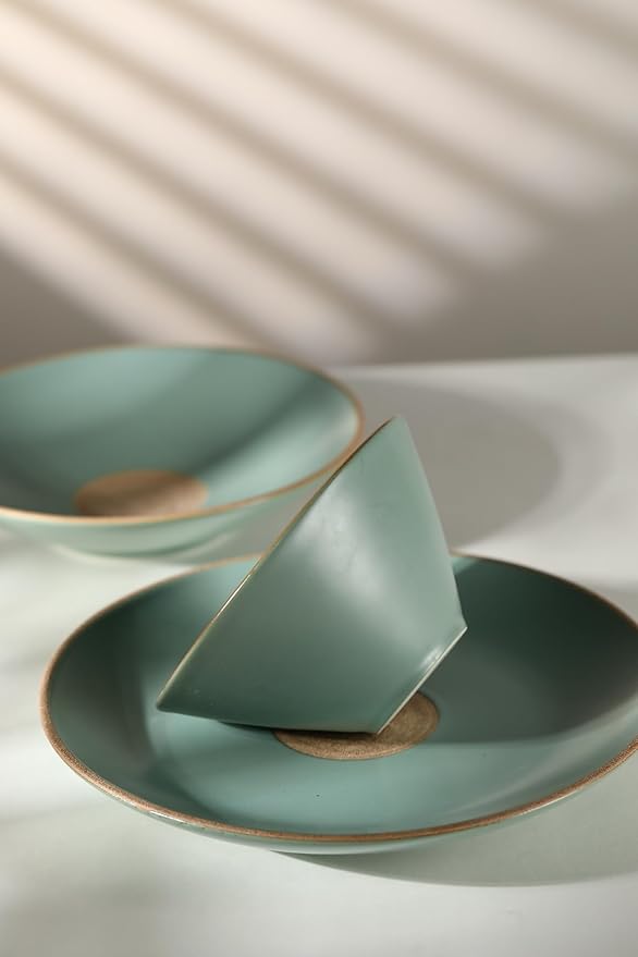 Dinnerware sets ceramic dinnerware stoneware dinnerware handmade ceramic unique dinner plates couples wedding housewarming gifts (Green)