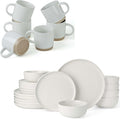 famiware Dinnerware Sets with Mugs Plates and Double Bowls Dish Set of 6 (24 Pieces) - Dishwasher &amp Microwave Safe Chip Resistant Reactive Glaze