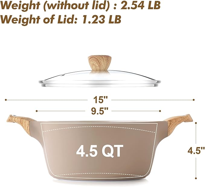 SENSARTE 17 Piece Ceramic Pots and Pans SetDishwasher ＆ Oven SafeSENSARTE 4.5QT Ceramic Nonstick Stock Pot with LidPFOA PFAS PTFE Free