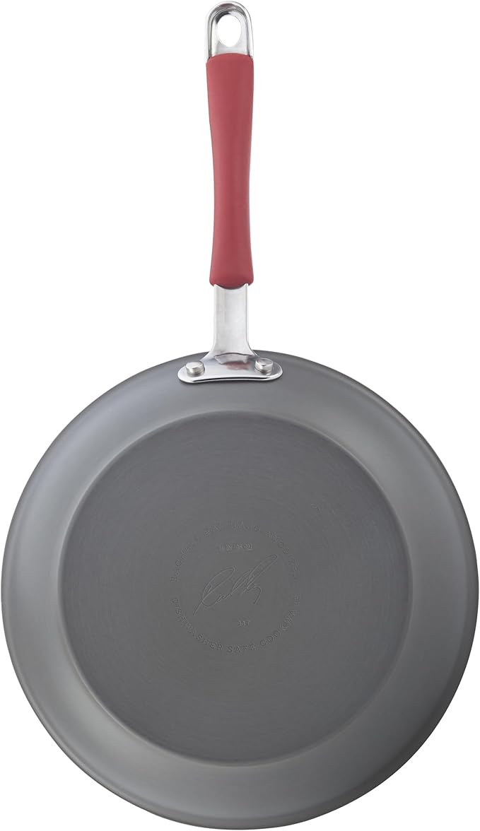 Rachael Ray - 87630 Rachael Ray Cucina Hard Anodized Nonstick Cookware Pots and Pans Set 12 Piece Gray with Red Handles