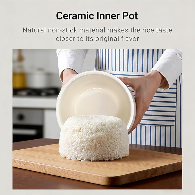 Portable 2L Mini Ceramics Rice Cooker6 Cups Cooked/3 Cups Uncooked400W Non-Stick Rice Maker24 hours Timer Delay10 FunctionsFast CookerAuto Keep WarmWhite