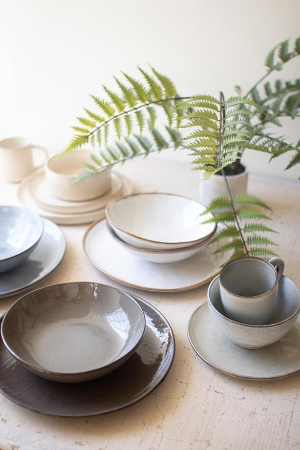First of a Kind Bayou Ceramic Dinnerware Set – 12 Piece Set with 6 Dinner Plates &amp 6 Bowls Rustic Brown &amp Grey Glazed Stoneware for Everyday Dining