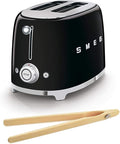 Smeg TSF01BLUS 50's Retro Style Toaster Bundle with Bamboo Tongs - (Black) 2 Slice