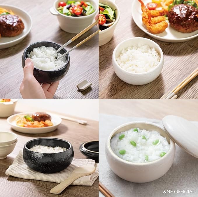 &ampNE NMT-305S-BK Banko Pottery Small Black Made in Japan Microwave Safe Pottery Rice Storage Container Oven Safe Cooker Refrigerated1 Pair 0.5 Piece Rice