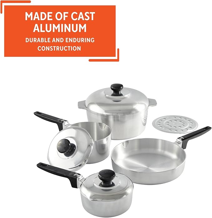 IMUSA USA Heavy Duty 8-Piece Cast Aluminum Cajun Cookware Set Silver