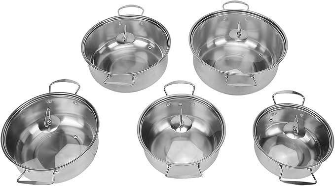 SUS Stainless Steel Cookware Set Kitchen Cooking Pots Set with Glass Lids and Milk Pot for 18 to 26cm Family Cooking Needs