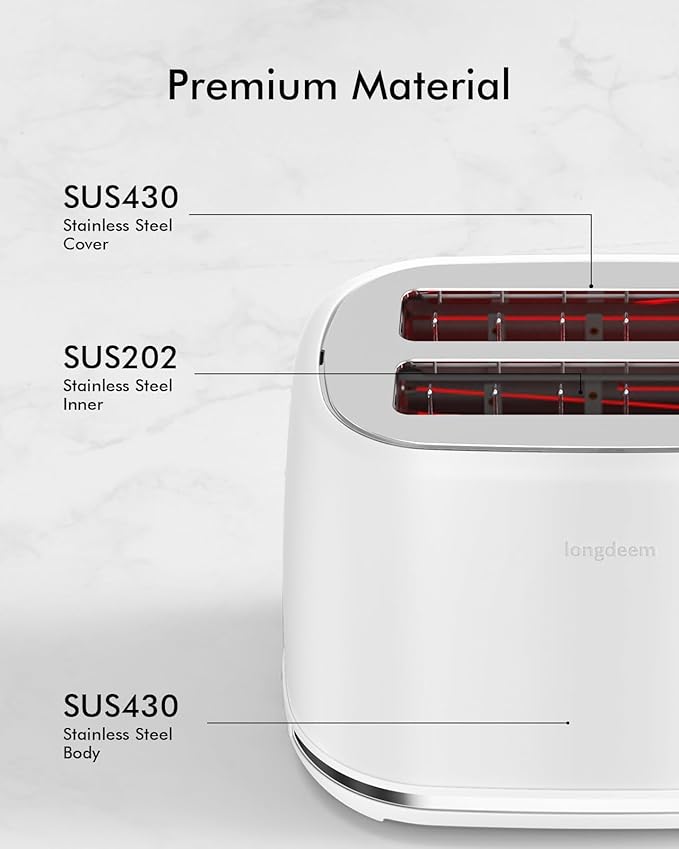 2 Slice Toaster with 1.5 Extra Wide Slots &amp Removable Crumb Tray 6 Browning Options Auto Shut Off &amp Frozen Function Toast Fruit Bread Bagel &amp Waffle White