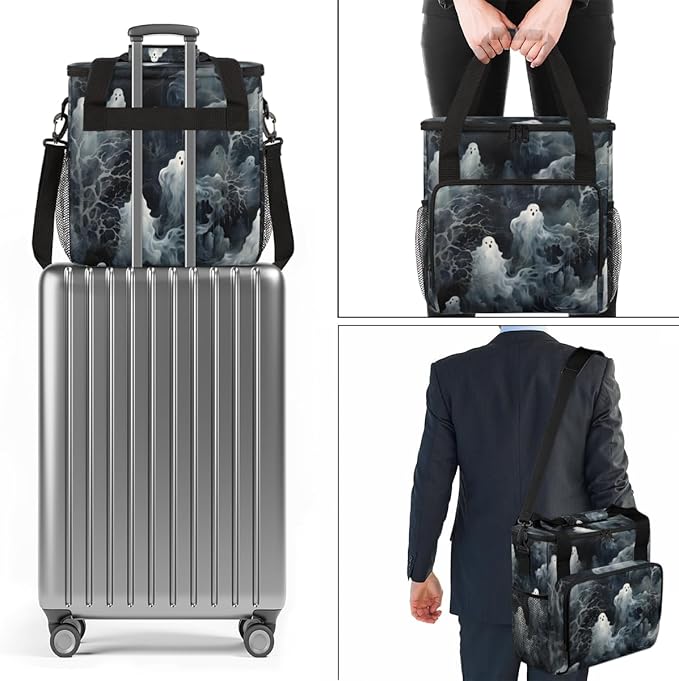 Halloween Ghosts Coffee Maker Carrying Bag Abstract Ghosts Travel Storage Bag Compatible with K-Mini or K-Mini Plus Single Serve Coffee Brewer Carrying Case with Multiple Pockets &amp Shoulder Stra
