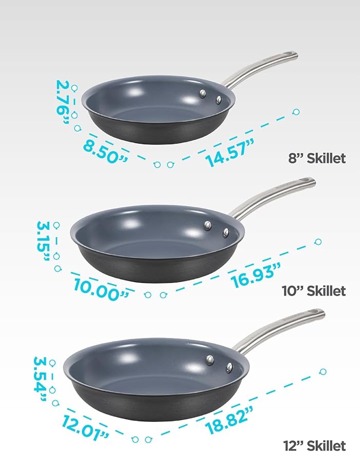 BLACK+DECKER 3-Piece Ceramic Hard Anodized Aluminum Skillet Set Frying Pan Set with Ceramic Non-Stick Coating