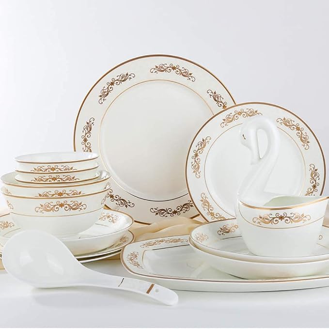 50 Pieces Bone China Dinnerware Set Kitchen White Porcelain Round Plates Dishes Bowls Chip Resistant Scratch Resistant Service for 10