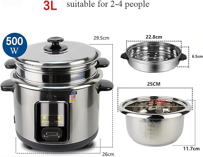 Electric cooker Rice Cooker Home Intelligent Insulation Multi-function 304 Stainless Steel Inner Pot Spoon Steamer And Measuring Cup Dormitory Small Appliances(3L)