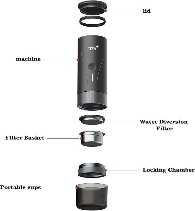 CERA+ Portable Espresso Maker Pro Version Self-Heating Professional-Level Mini Coffee Machine Compatiable with Ultra-Fine Grind For TravelCampingHiking