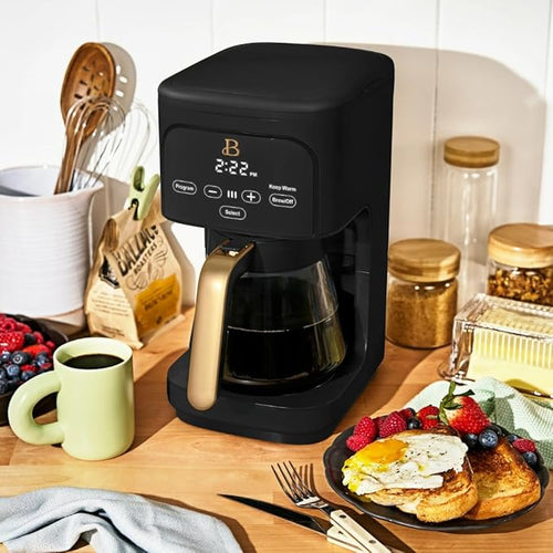 12 Cup Programmable Coffee Maker 24 Hour Auto Brew Touch Display Bold Strength Control Glass Carafe Reusable Filter Auto Shut Off (Black Sesame)