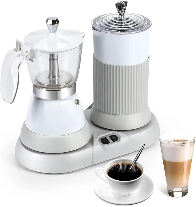 Coffee Maker Household Mini Automatic Milk Foaming Machine Coffee Maker Slow Extraction Coffee Machine with Mocha Pot Intelligent Temperature Control Function (White)
