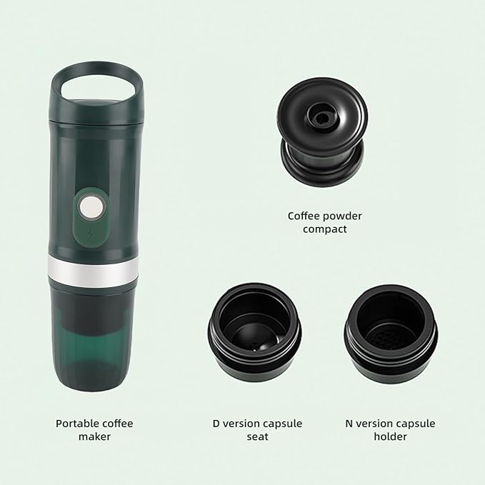 Portable Electric Espresso Coffee Machine Wireless Hot &amp Cold Brew 250ml Mini Single Serve Coffee Machine with 3 in 1 Coffee Powder DG Capsule 20 Pump Pressure (Green)