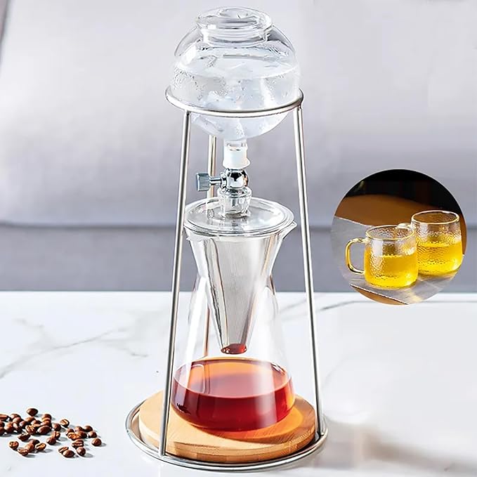 Cold Brew Drip Coffee Maker Cold Brew Drip Tower with Transparent Lid Adjustable-Rate Dripper and 500ML Large Capacity Makes 2-4 Cups and Easy To Clean Perfect for Cafes Restaurant and Bars