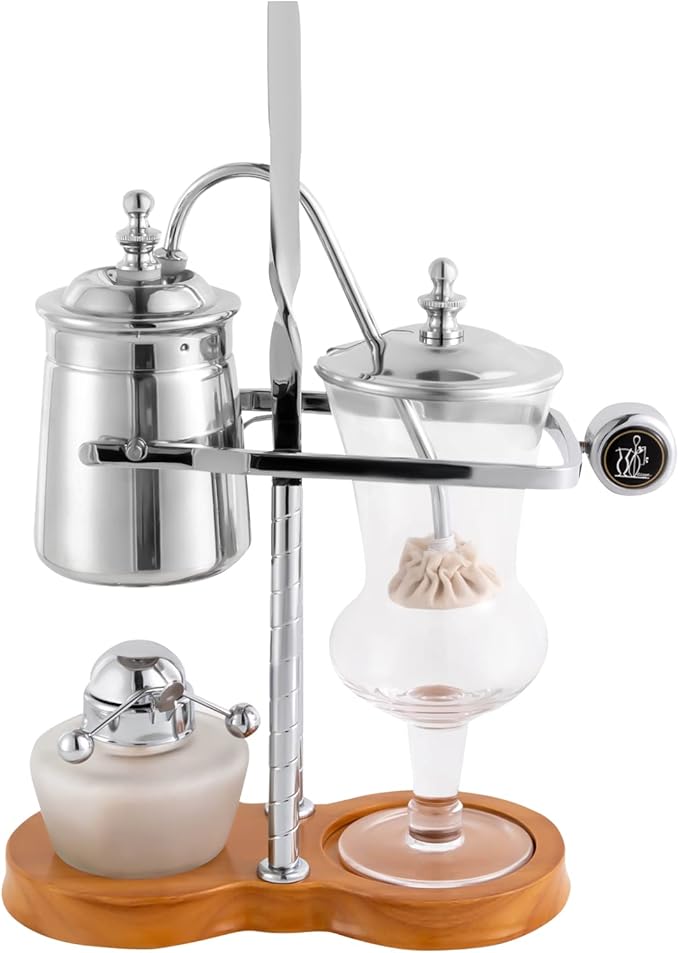 Belgian Balance Siphon Coffee and Tea Maker Belgian Belgium Luxury Royal Family Retro Coffee Pot 400ML Silver Syphon Coffee Brewer (Silver)