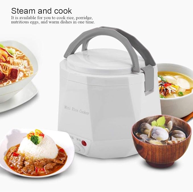 Fdit Mini Rice Cooker 24V 1.3L Electric Food Steamer for Truck Car Portable 180W White Non-Stick Coating