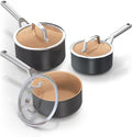 Ninja ExtendedLife 3-Piece Ceramic Saucepan Set (16 18 &amp 20cm Saucepans with Lids) Non-Stick (No PFAs PFOAs Lead or Cadmium) Induction Compatible Oven Safe to 285°C Terracotta &amp Grey