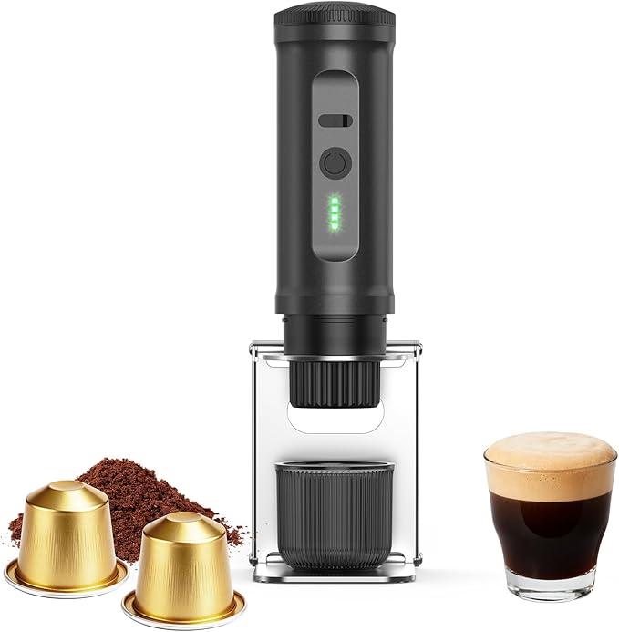 Portable Espresso Machine with Folding Stand20 Bar Self-Heating Coffee Maker3-Min Fast Heat7500mAh for 5 Cups Cold Water/400+ Hot Brews Work with NS Capsules &amp Grounds for TravelHikingOffice