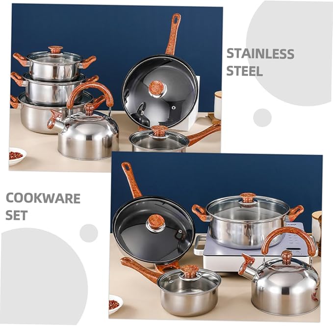 Alipis 12-Piece Stainless Steel Cookware Set Including Frying Pan Saucepan Stockpot and Kettle Heavy-Duty Kitchen Cooking Pots for Noodles Soups