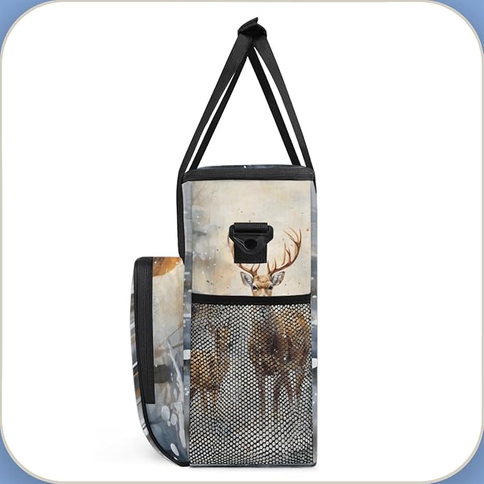 Forest Elk Coffee Maker Carrying Bag Winter Elk Portable Travel Storage Tote Bag Compatible with K-Mini or K-Mini Plus Single Serve Coffee Brewer Carrying Case with Multiple Pockets &amp Shoulder S