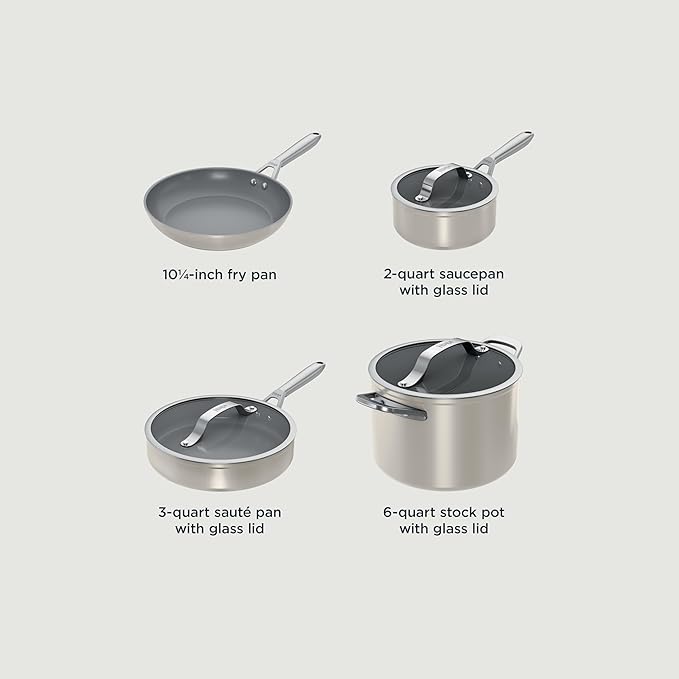 Ninja Ceramic Pro 7-Piece Cookware Set Non-Stick Pots &amp Pans Set with Glass Lids Nontoxic PTFE Free Ceramic Coated Oven Safe All Stovetops &amp Induction Compatible Stone CW39007ST