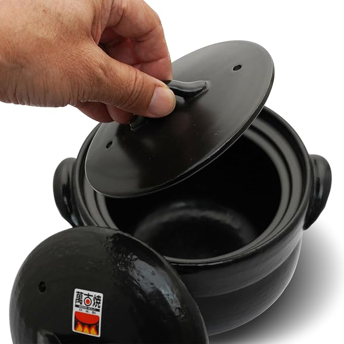 Banko Ware Earthenware Rice Cooker Donabe- Double-Lid Design for Fluffy Rice English manual included for cooking rice Even Heating &amp Enhanced Flavor Experience Made in Japan (1-2 Cups)