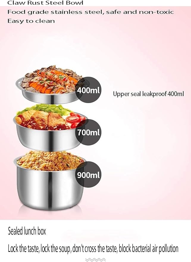 Feiyx Electric Lunch Box2L Electric Cooking Lunch Box With Vacuum Preservation FunctionWith 304 Stainless Steel Tableware Food Steamer for Office and Home Kitchen Cooking rice hot rice artifact pot