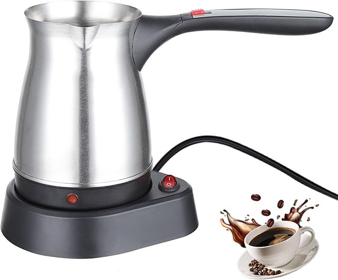 Stainless Steel Electric Turkish Coffee PotPortable Electric Turkish Coffee Maker 220v Arabic Greek Coffee Maker 500ml for Heating Coffee Tea Milk(Plain)
