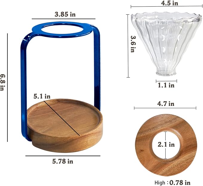SOTECH Pour Over Coffee Maker Set with Black Gooseneck Kettle Wooden Filter Holder Coffee Dripper Glass Server with Paper Coffee FiltersDIY Manual Coffee Maker Set (Maker Stand Blue)