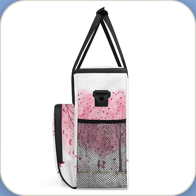 Pink Heart Tree Coffee Maker Carrying Bag Portable Travel Storage Tote Bag Compatible with K-Mini or K-Mini Plus Single Serve Coffee Brewer Carrying Case with Multiple Pockets &amp Shoulder Strap