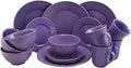 16-Piece Stoneware Dinnerware Set – Lilac Fields Embossed Design Service for 4 Microwave &amp Dishwasher Safe