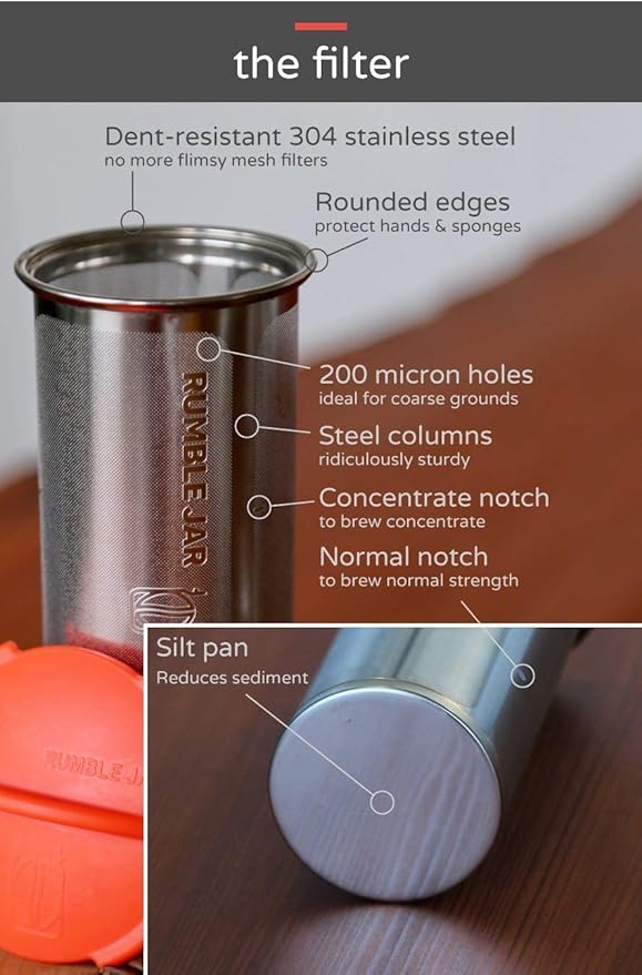 Rumble Jar - Next-Gen Cold Brew Coffee Maker for Mason Jars - 200 Micron Filter Is Ideal for Coarse Grounds &amp Stronger Coffee - Standalone Filter (Mason Jar not included)