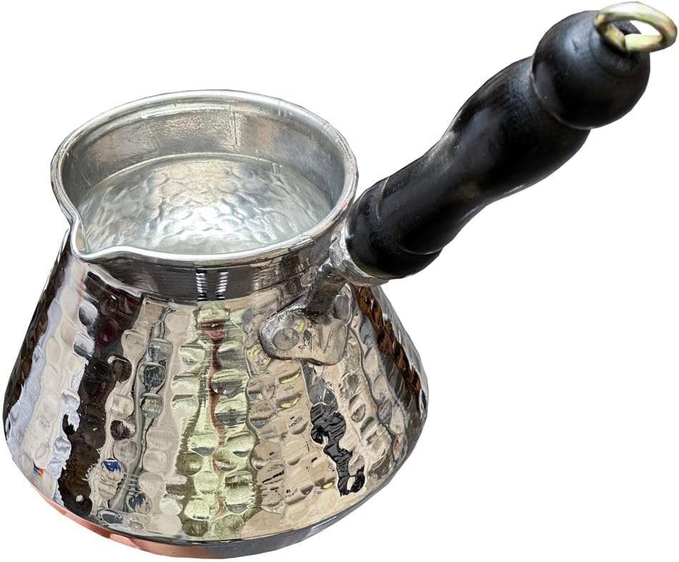 Silver Plated Turkish Coffee Pot Tombik Design Single Piece Copper Coffee Maker Traditional Style Metallic Finish One Size - Silver One Size