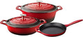 La Cuisine LC 2700 5 Piece Enameled Cast Iron Oval Casserole Cookware Set Red