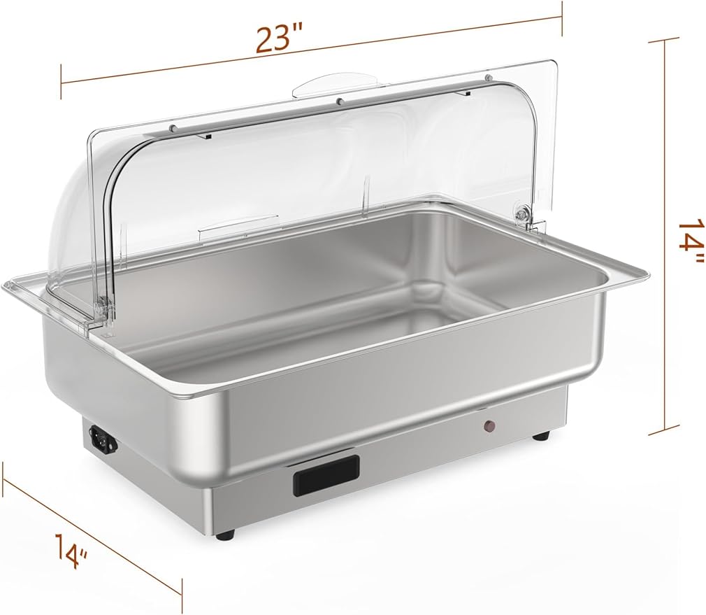 Electric Buffet Chafing Dish Warmer Set – 2-Pack 9QT Stainless Steel with Roll Top Lid – Adjustable Temperature Control – Full-Size Food Pans – NSF Commercial Catering Equipment for Parties