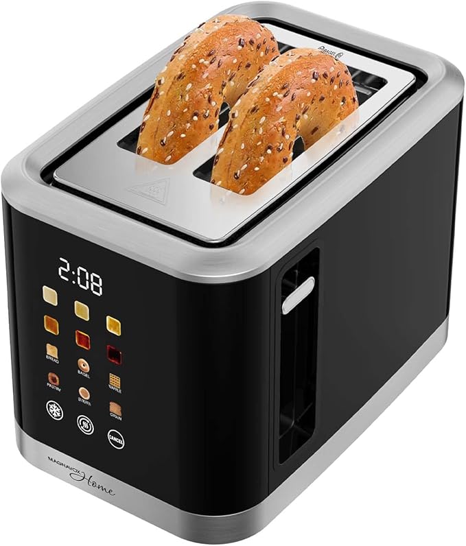 MAGNAVOX HOME 2 Slice Smart Toaster Touchscreen Wide Slot for Bread English Muffins Croissants and Bagels 5 Adjustable Toast Settings Cancel and Defrost 6 Bread Types &amp Shade Settings
